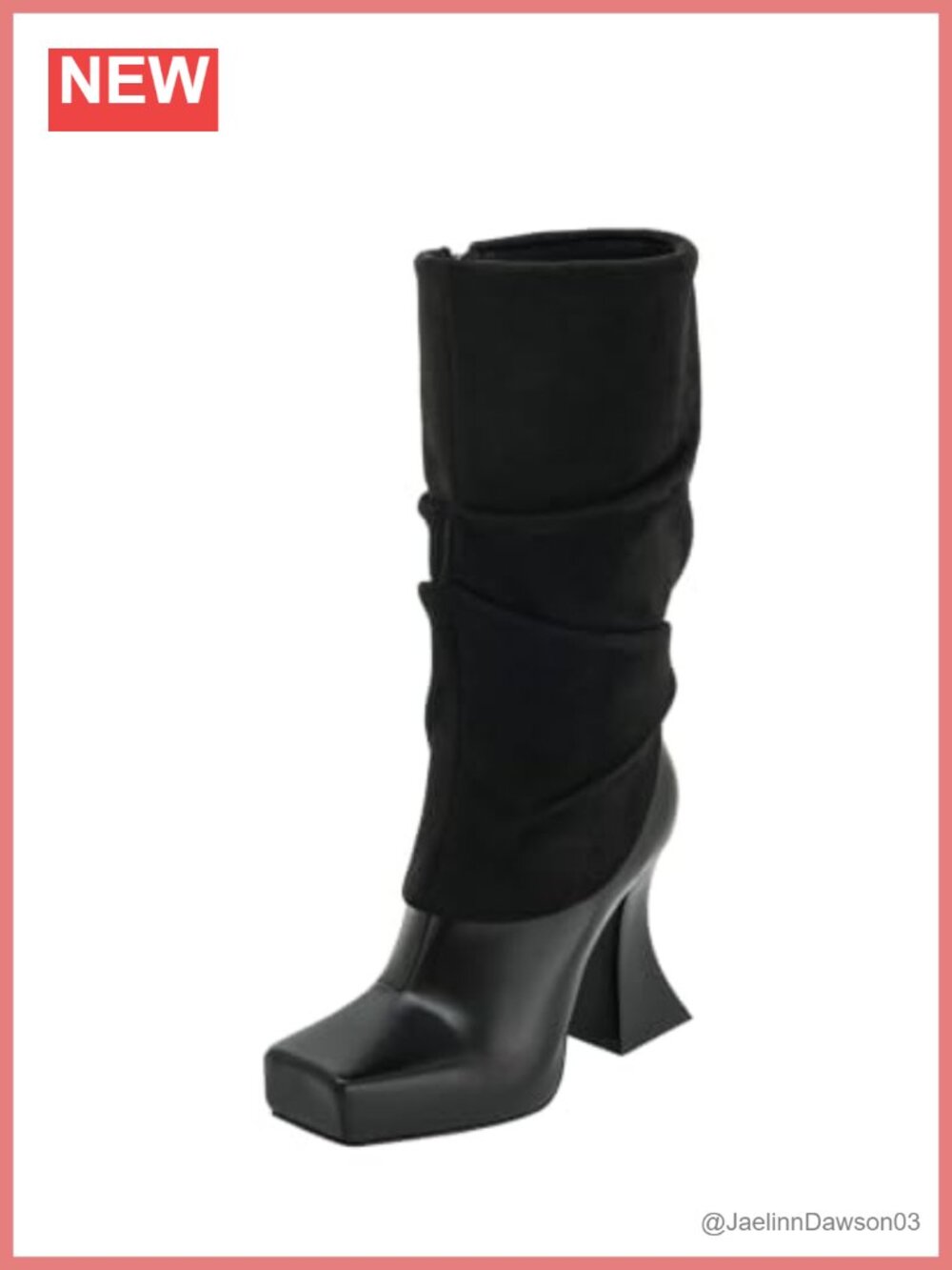 Vegan Leather Knee-High Platform Boots with Knit Upper